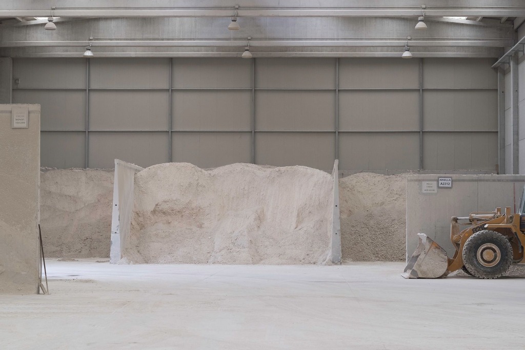 Pixel Ceramic raw material silos, ball mills, and clay processing yard